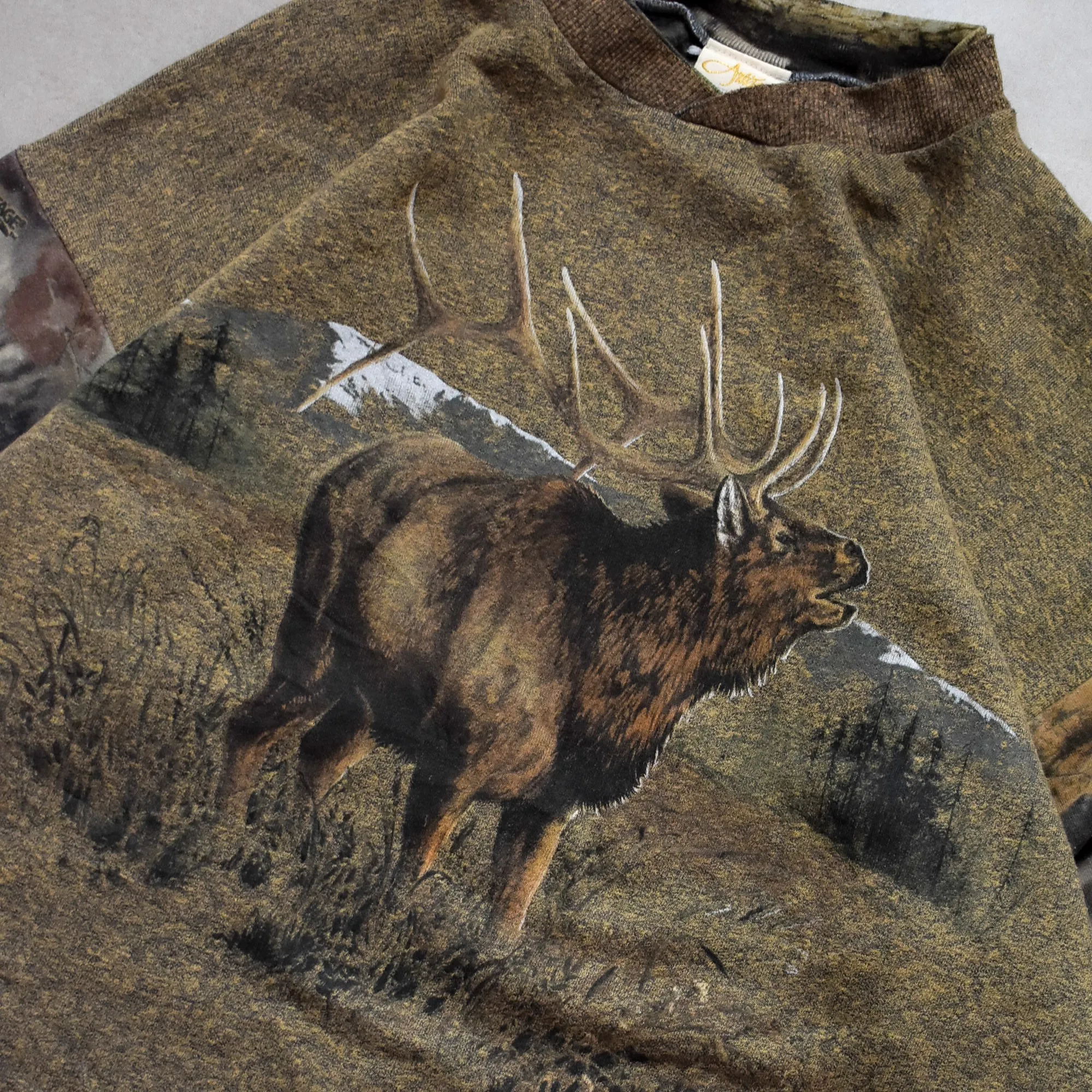 Vintage Artisan Inc Moose Graphic Olive Sweater - XL