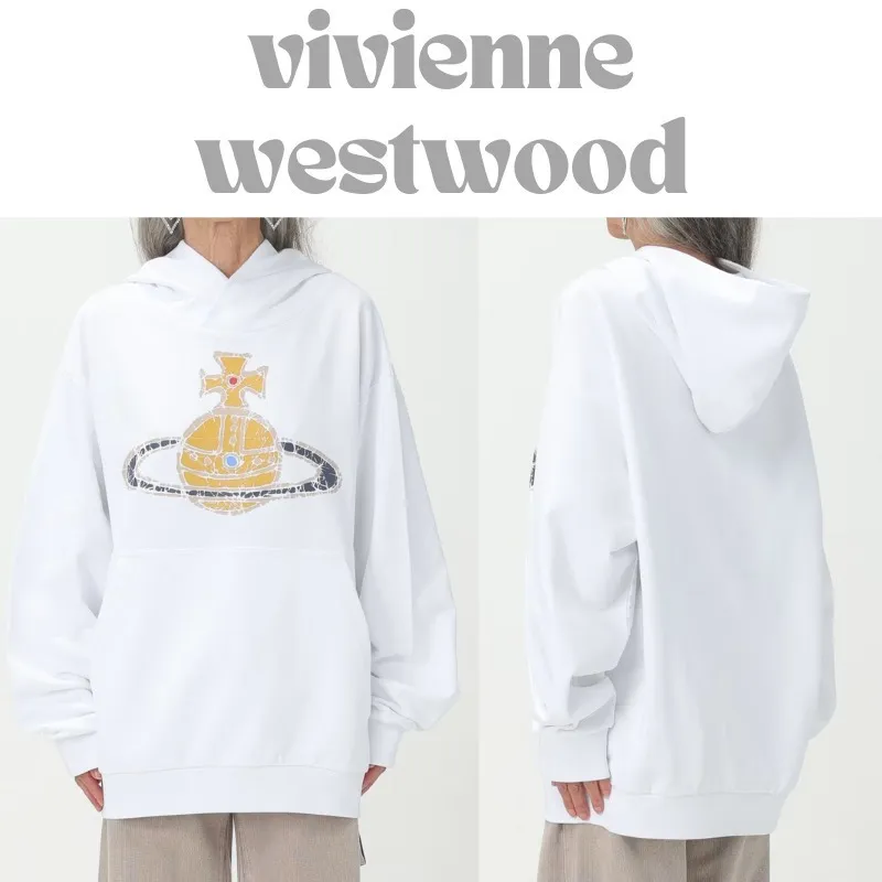 Vivienne Westwood  |Long Sleeves Plain Cotton Logo Hoodies & Sweatshirts