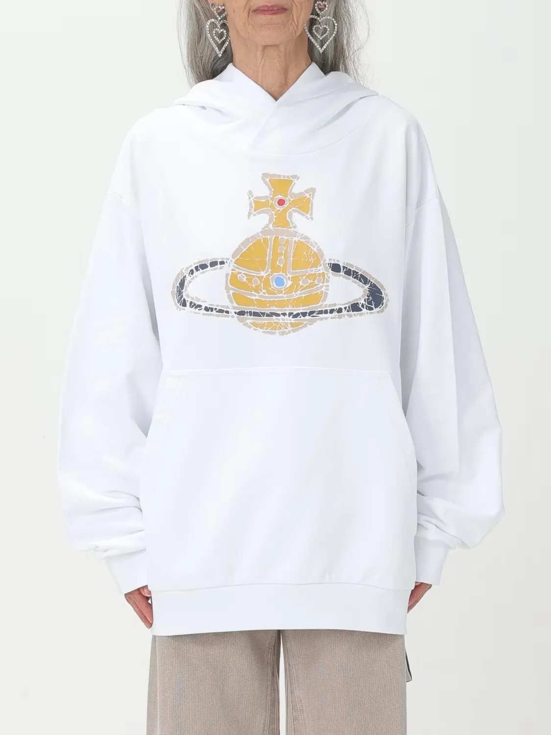 Vivienne Westwood  |Long Sleeves Plain Cotton Logo Hoodies & Sweatshirts