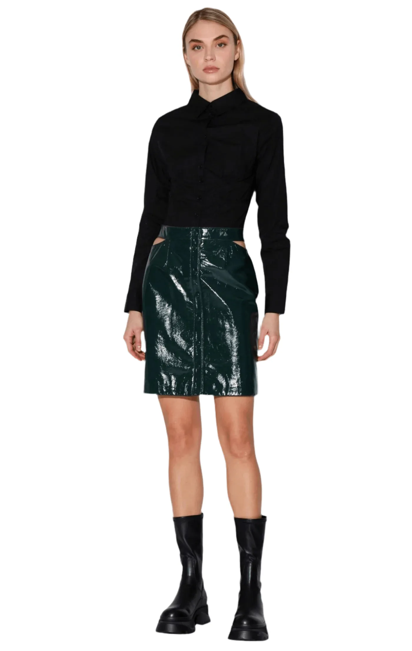 Walter Baker Viola Leather Skirt in Hunter Patent