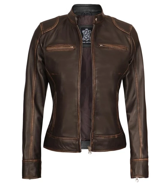 Women's Rub Off Brown Vintage Leather Jacket