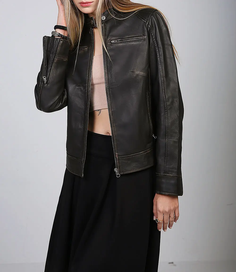 Women's Rub Off Brown Vintage Leather Jacket