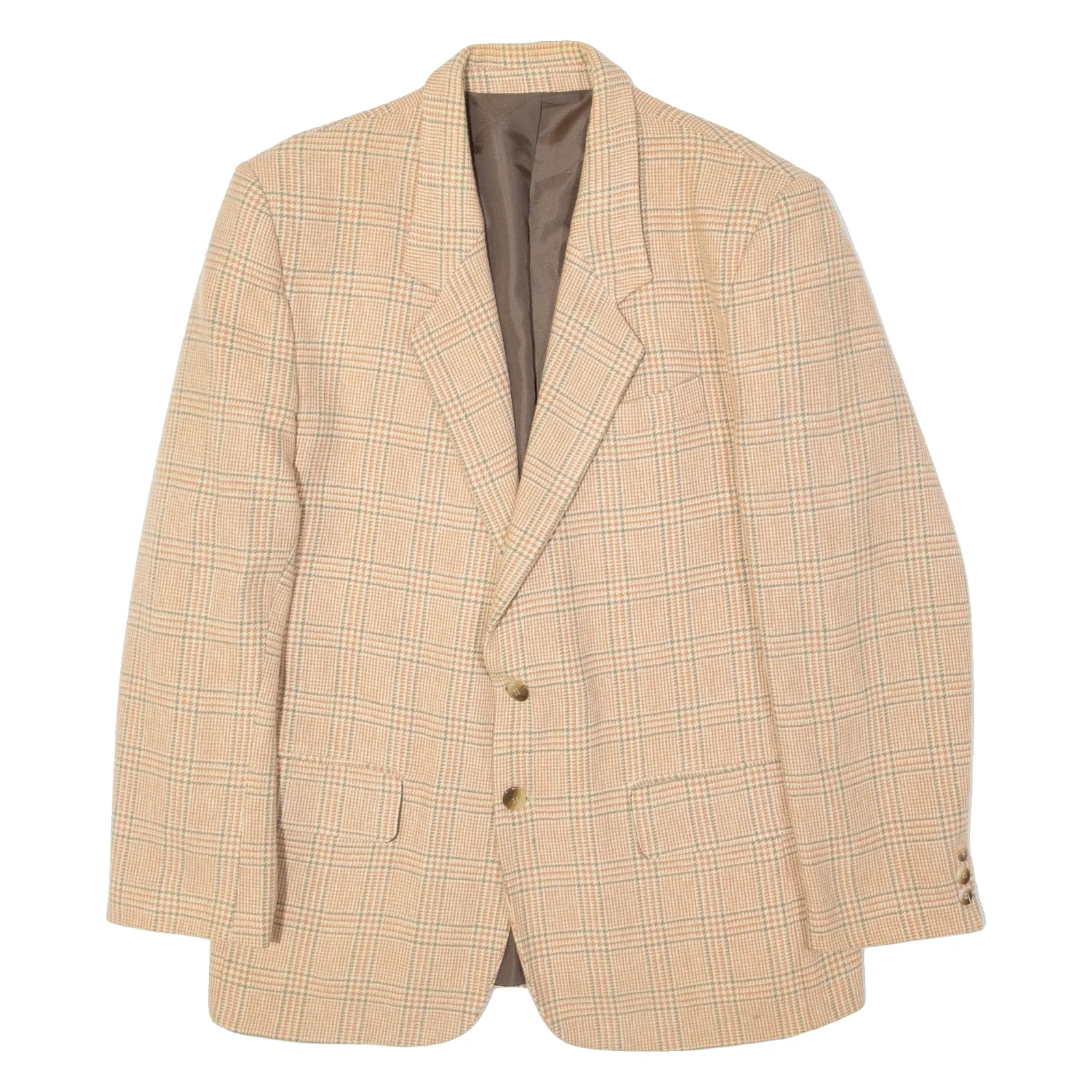 Womens Blazer Jacket Beige Wool Plaid L