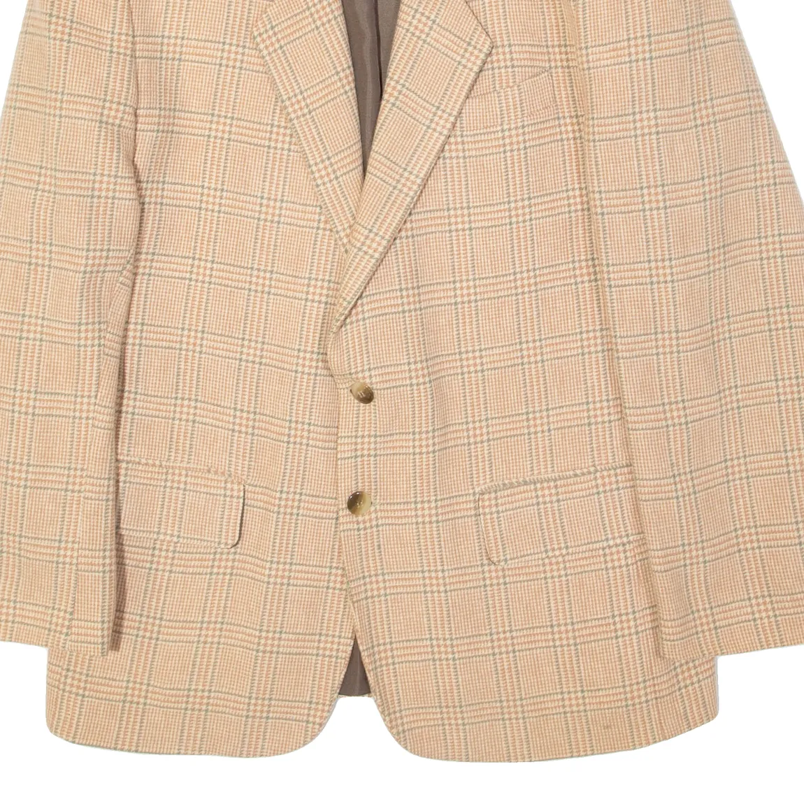 Womens Blazer Jacket Beige Wool Plaid L