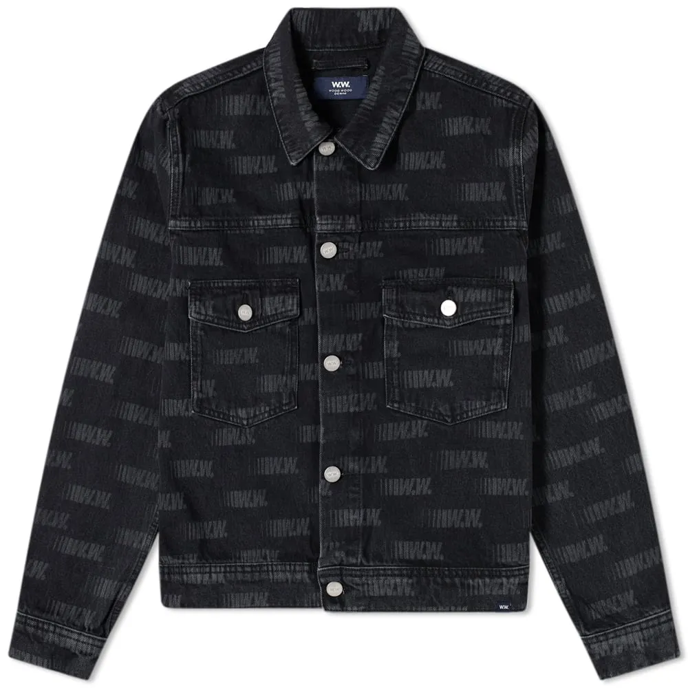 Wood Wood Cam Logo Print Denim JacketBlack AOP