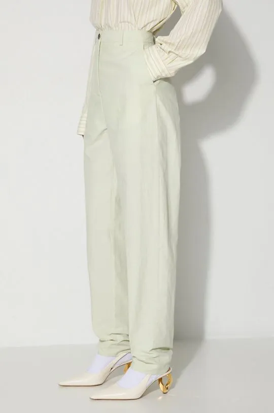 Wood Wood linen blend trousers Courtney Mini Stripe Trousers green color