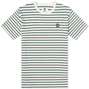 Wood Wood Striped Ace T-ShirtOff White & Faded Green