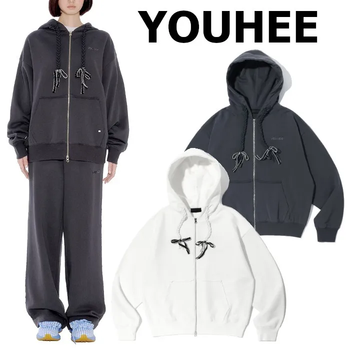 YOUHEE  |Long Sleeves Cotton Oversized Logo Hoodies & Sweatshirts