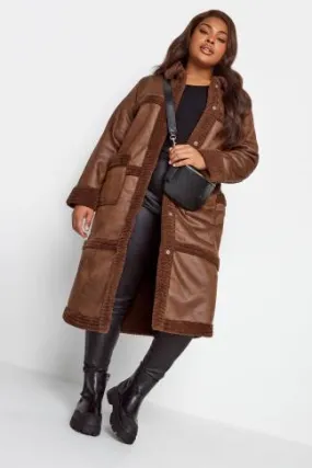 YOURS Curve Brown Faux Fur PU Jacket