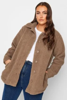 YOURS Curve Mocha Brown Teddy Fleece Jacket