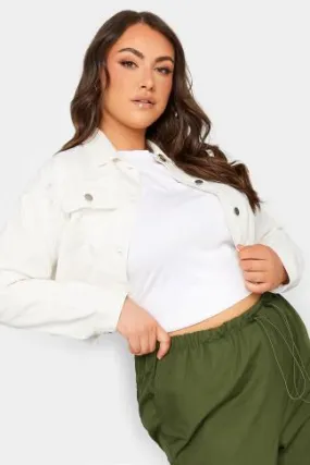 YOURS Curve White Cropped Distressed Denim Jacket